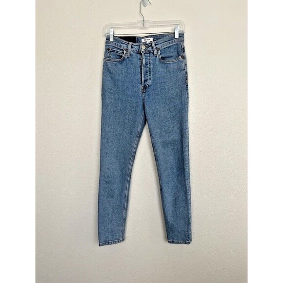 Re/Done Women's 90s High Rise Ankle Crop Button Fly Jeans Light Wash Blue Sz 25 - Picture 1 of 9